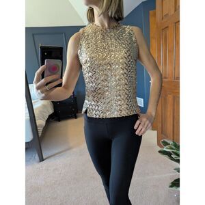 Vintage 1960s-70s Gold Sequin Sleeveless Top Size Small